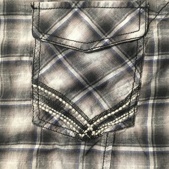 Roar Button Up Embroidered Long Sleeve Stiped Plaid Shirt Mens Medium Casual - Picture 8 of 12